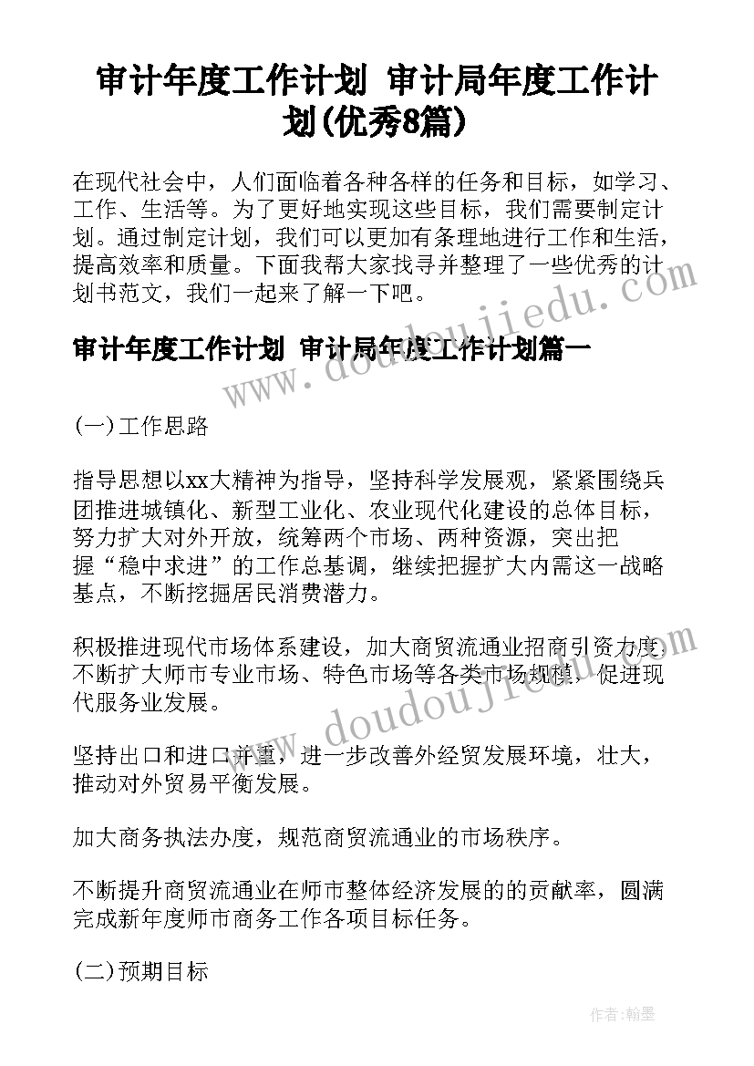 审计年度工作计划 审计局年度工作计划(优秀8篇)