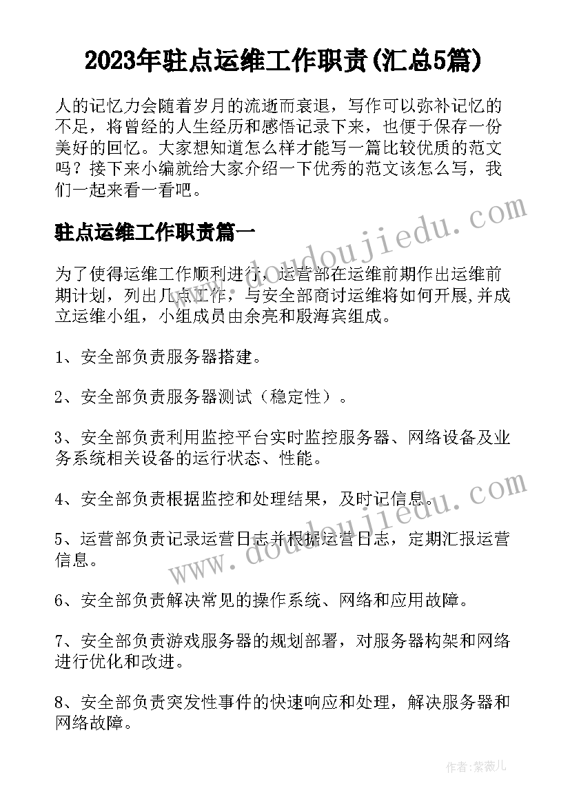 2023年驻点运维工作职责(汇总5篇)