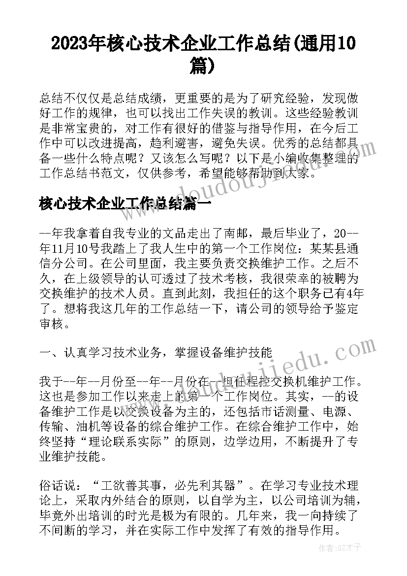 2023年核心技术企业工作总结(通用10篇)