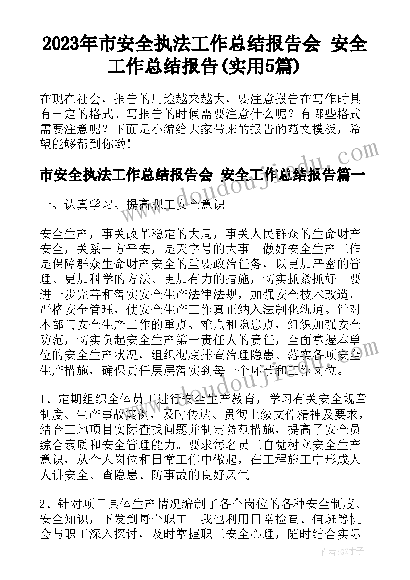 2023年市安全执法工作总结报告会 安全工作总结报告(实用5篇)