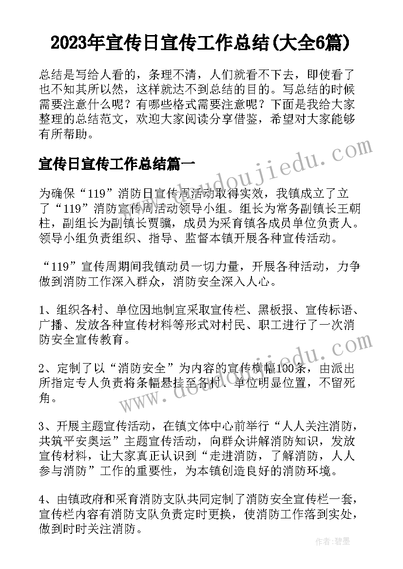 2023年宣传日宣传工作总结(大全6篇)