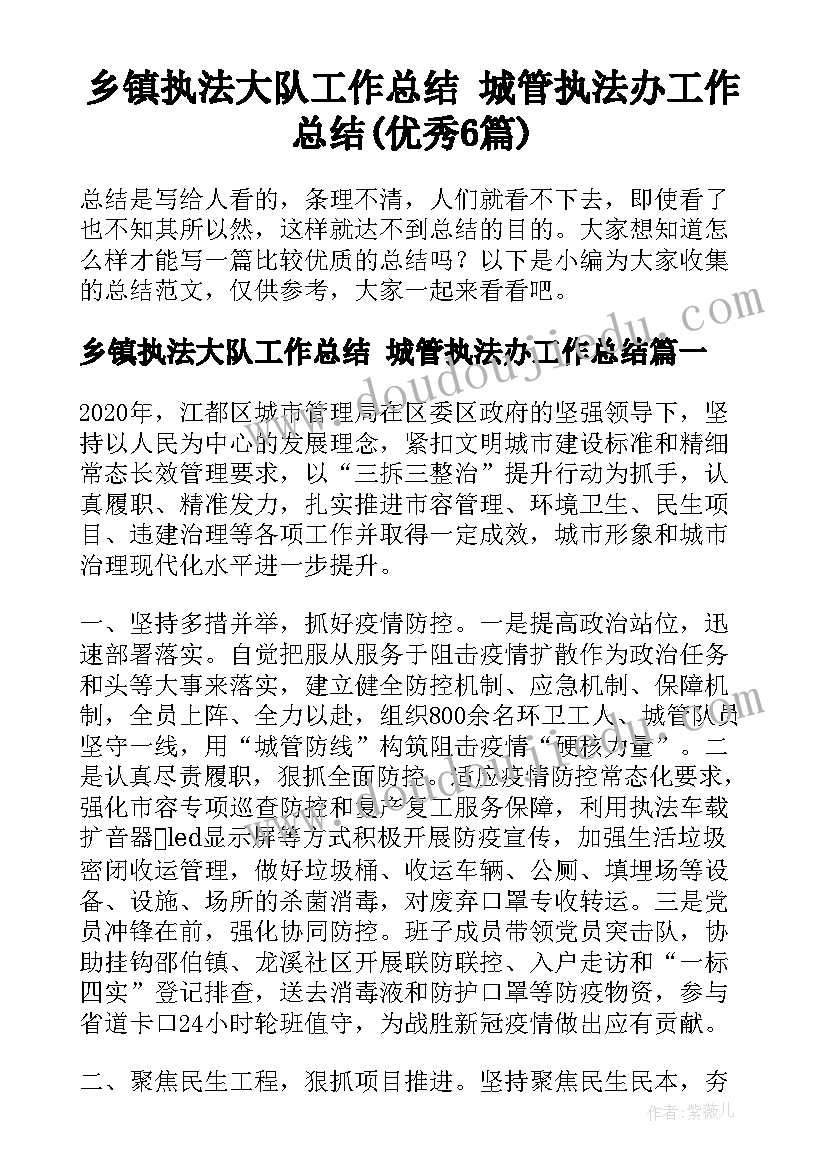 乡镇执法大队工作总结 城管执法办工作总结(优秀6篇)