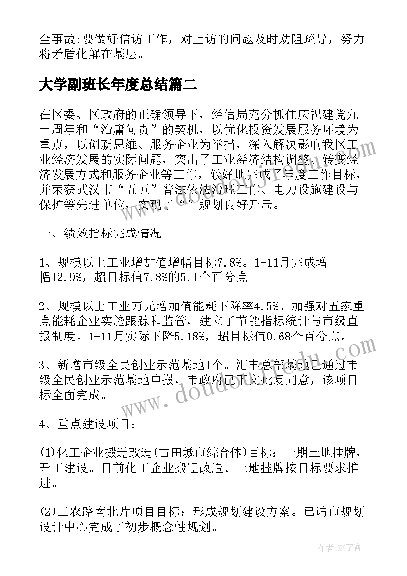 2023年大学副班长年度总结(精选5篇)