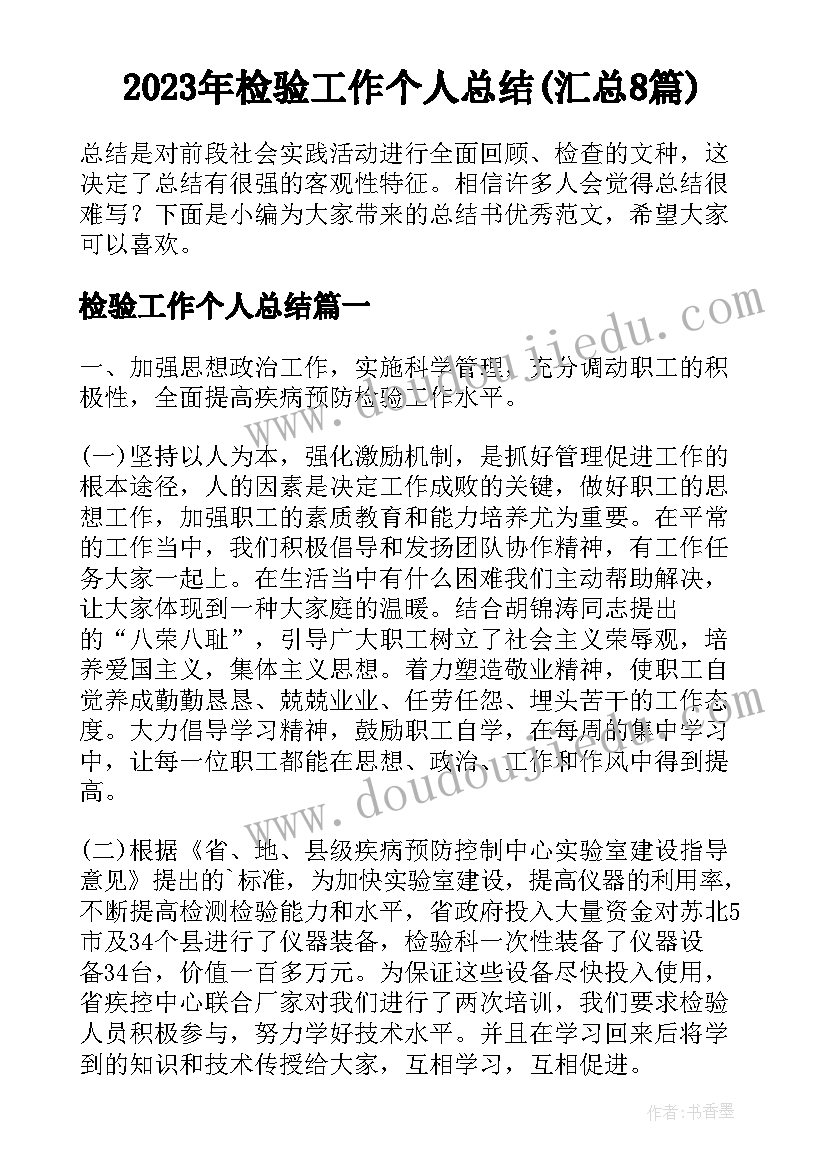 2023年检验工作个人总结(汇总8篇)