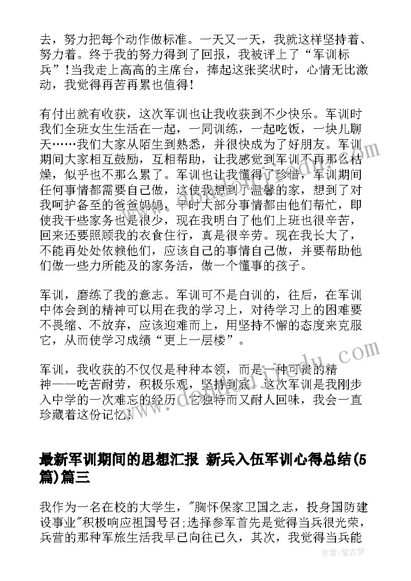 最新军训期间的思想汇报 新兵入伍军训心得总结(实用5篇)