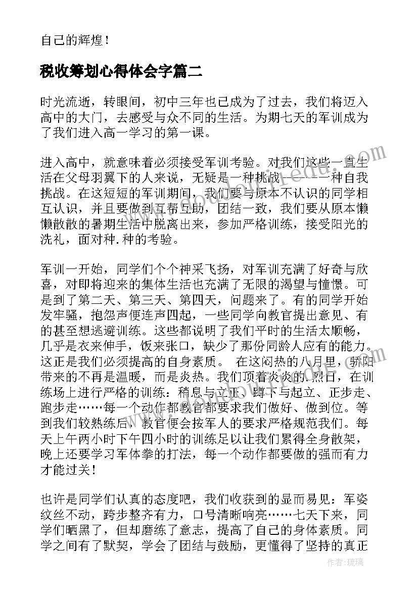 税收筹划心得体会字(通用10篇)