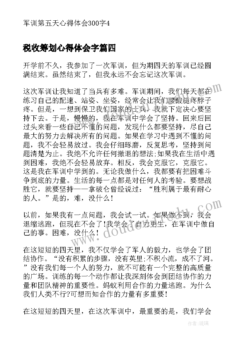 税收筹划心得体会字(通用10篇)