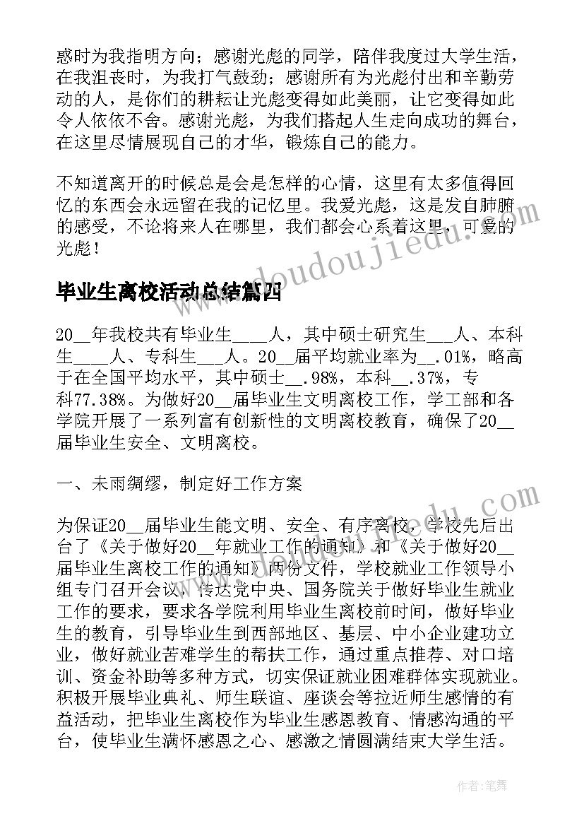 2023年毕业生离校活动总结(优质7篇)