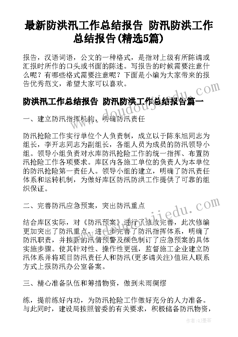 最新防洪汛工作总结报告 防汛防洪工作总结报告(精选5篇)