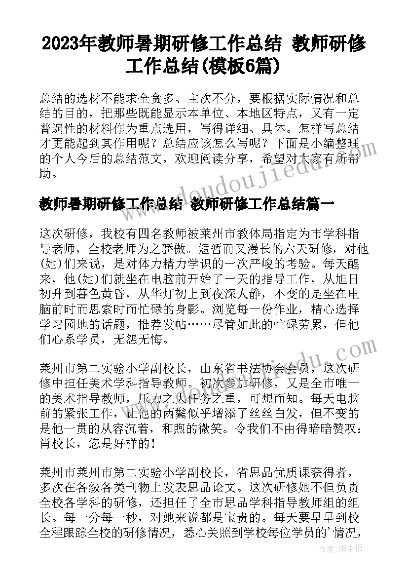 2023年教师暑期研修工作总结 教师研修工作总结(模板6篇)