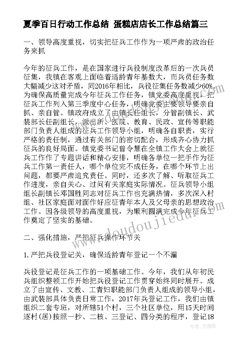 2023年夏季百日行动工作总结 蛋糕店店长工作总结(优质6篇)