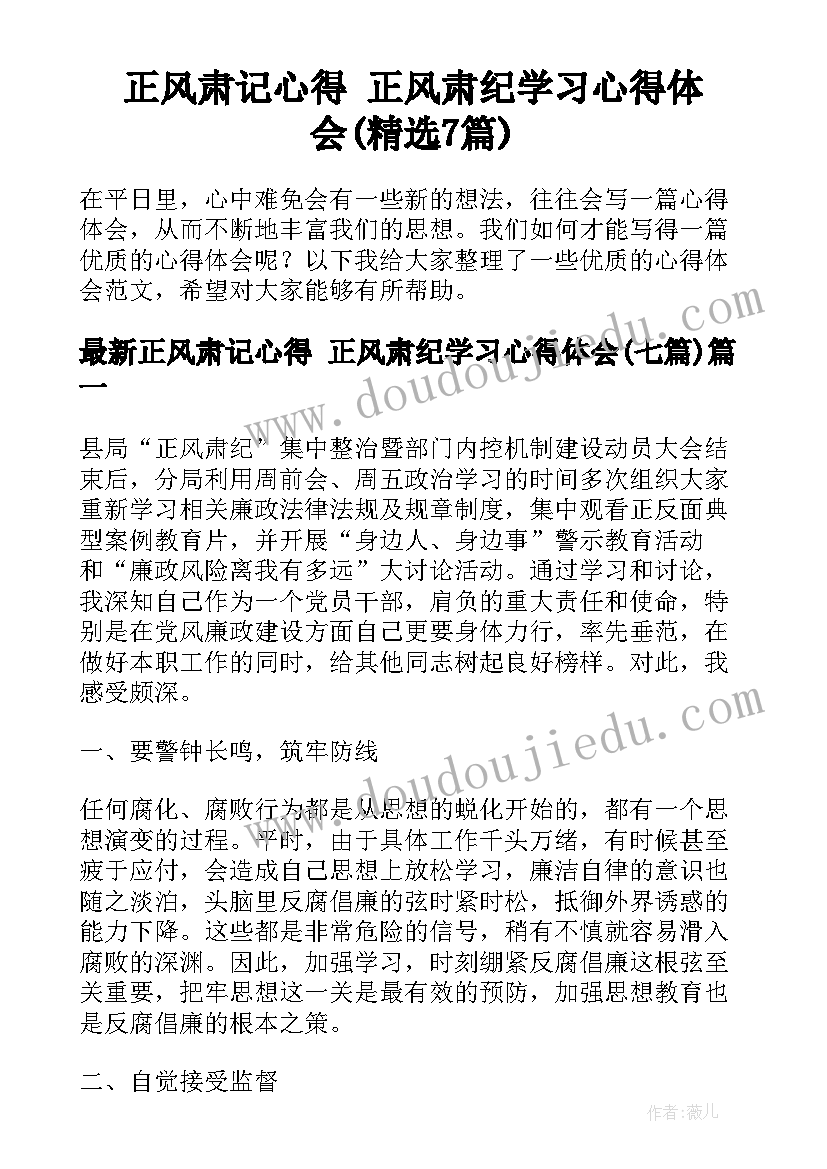 正风肃记心得 正风肃纪学习心得体会(精选7篇)