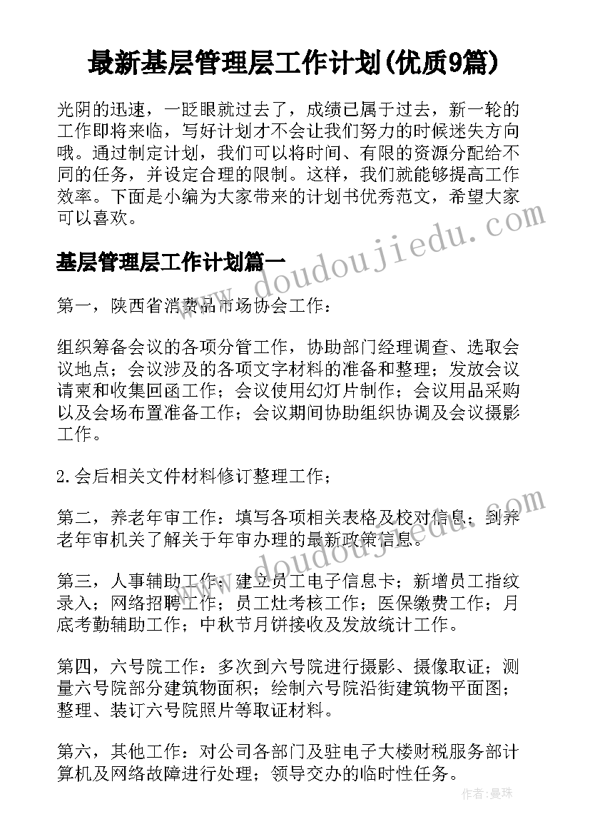 最新基层管理层工作计划(优质9篇)