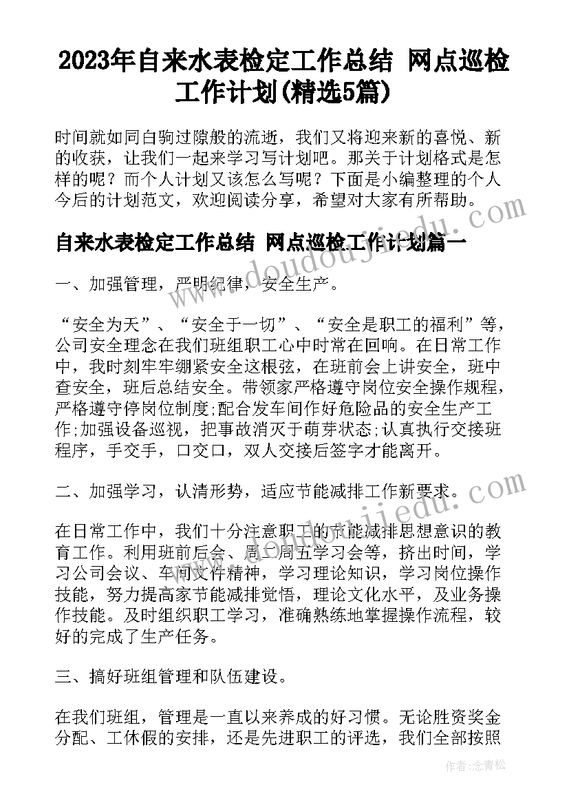 2023年自来水表检定工作总结 网点巡检工作计划(精选5篇)