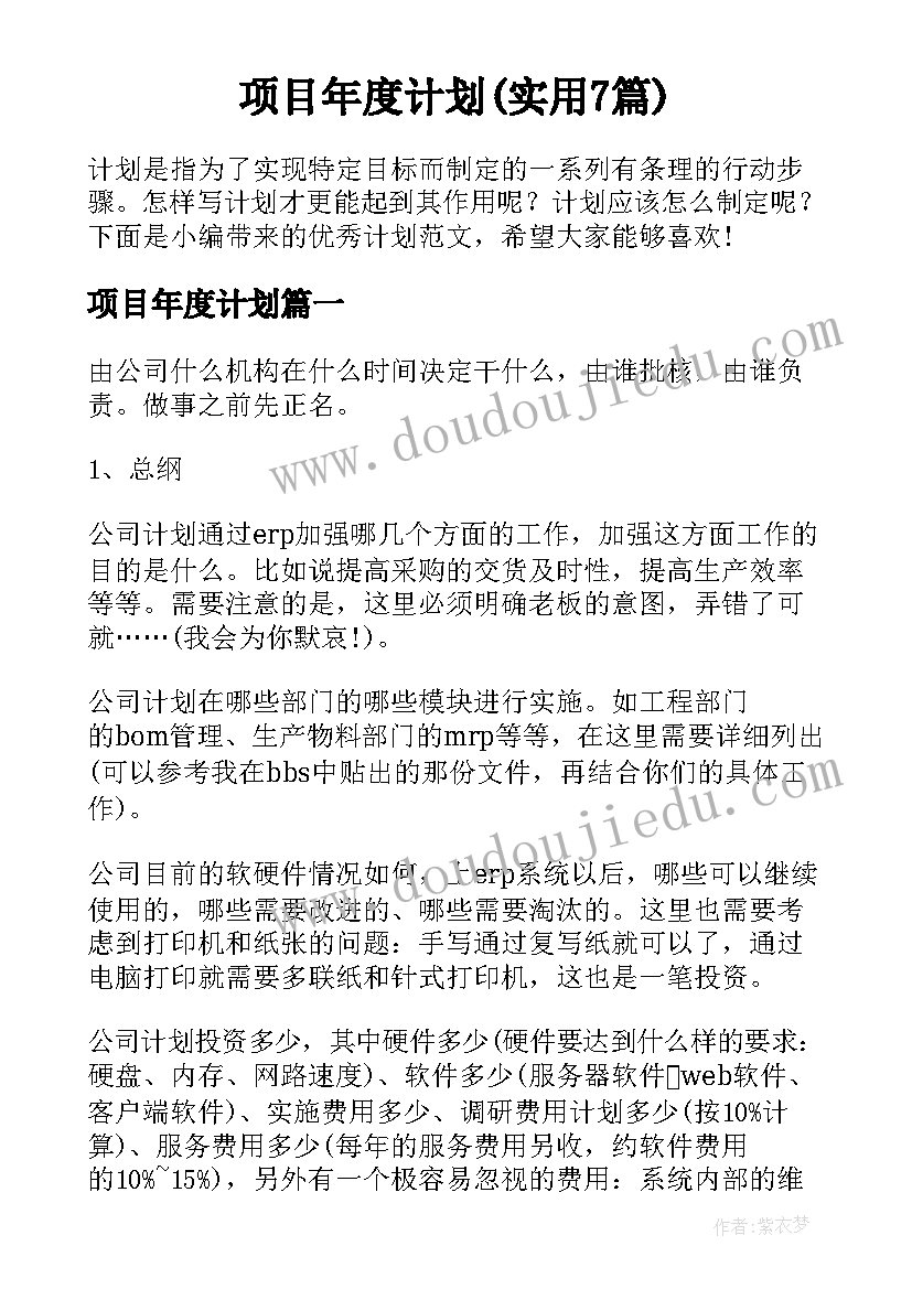 项目年度计划(实用7篇)