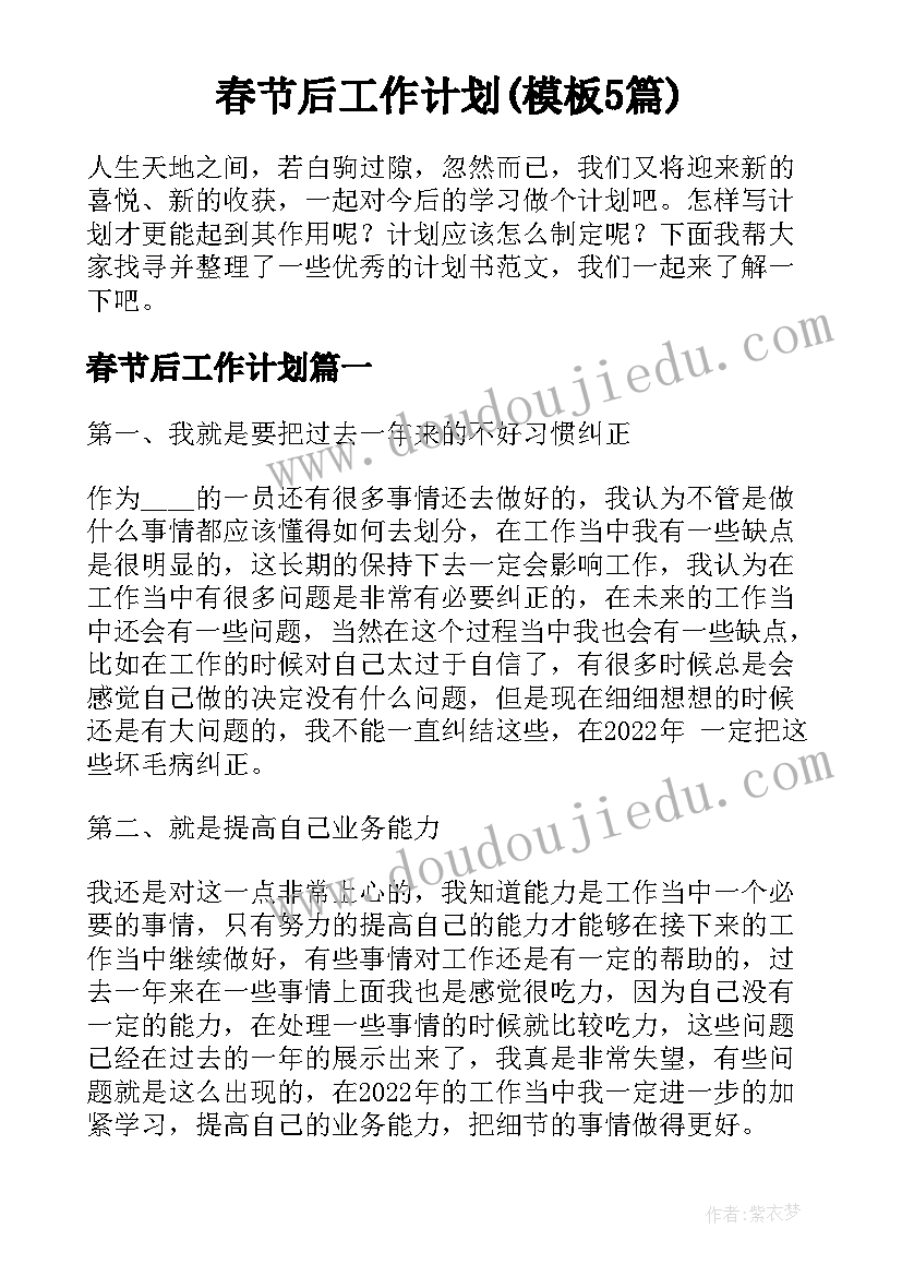 春节后工作计划(模板5篇)