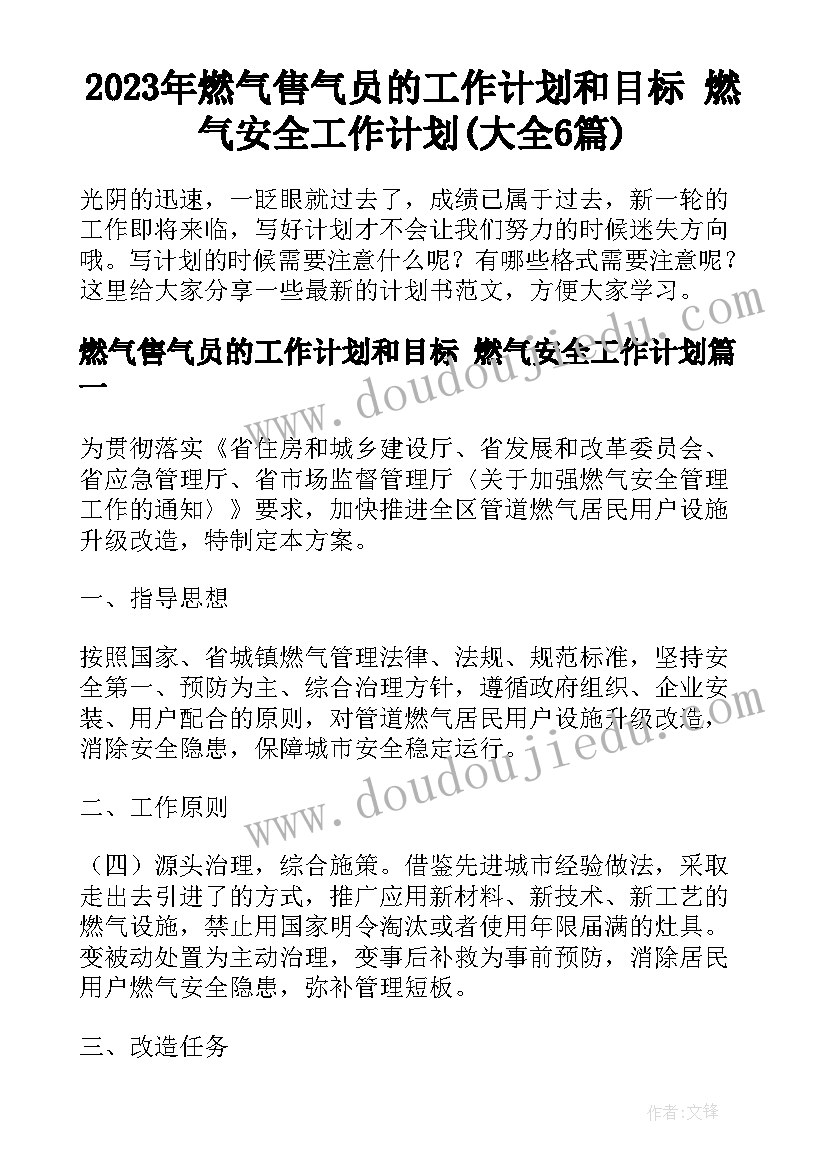 2023年燃气售气员的工作计划和目标 燃气安全工作计划(大全6篇)