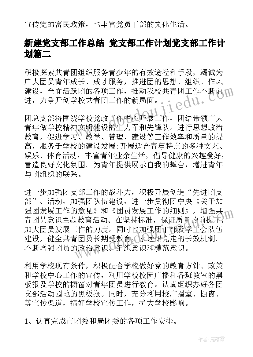 最新新建党支部工作总结 党支部工作计划党支部工作计划(汇总5篇)