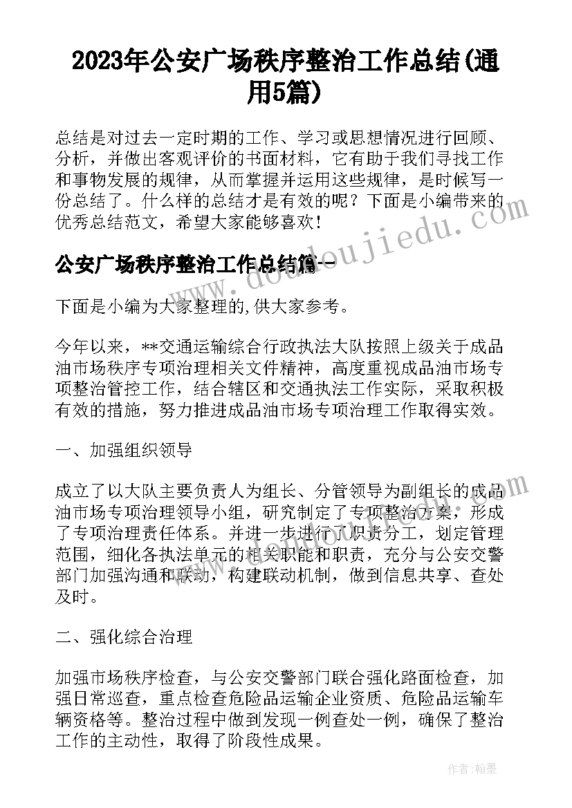 2023年公安广场秩序整治工作总结(通用5篇)