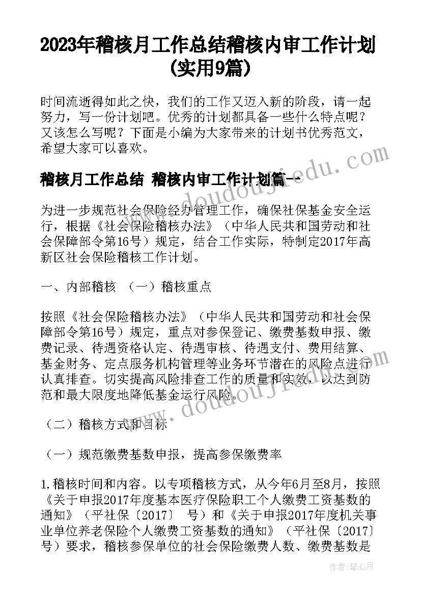 2023年稽核月工作总结 稽核内审工作计划(实用9篇)