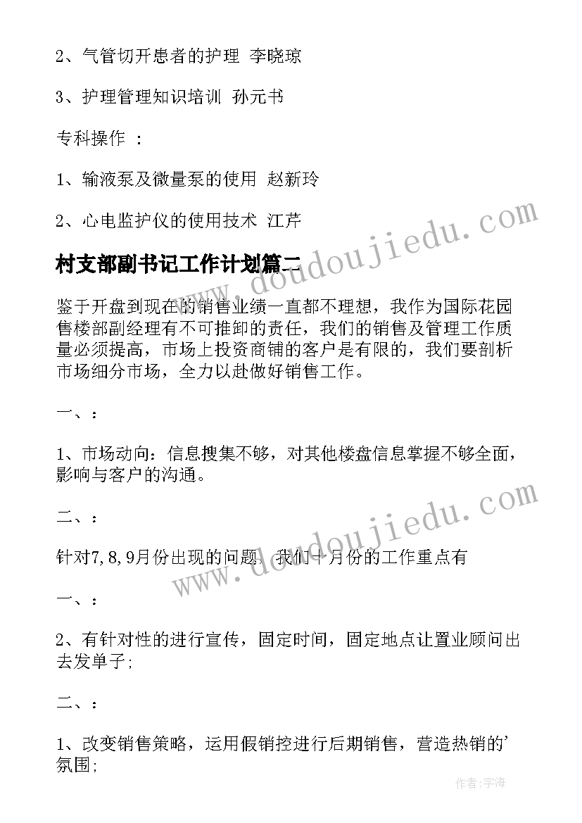 最新村支部副书记工作计划(实用9篇)