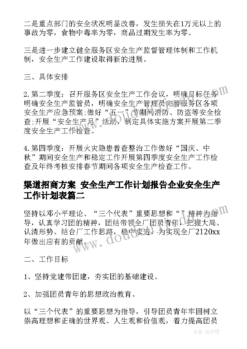 最新渠道招商方案 安全生产工作计划报告企业安全生产工作计划表(通用5篇)