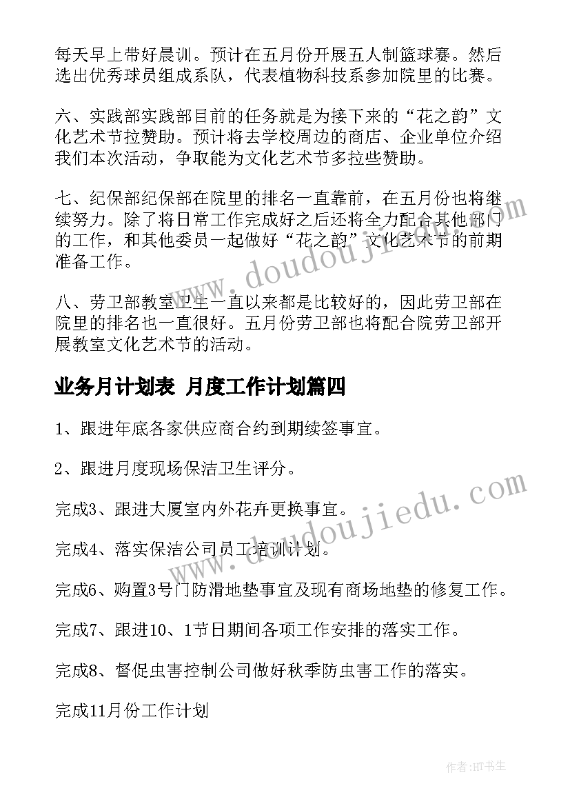 2023年业务月计划表 月度工作计划(精选7篇)