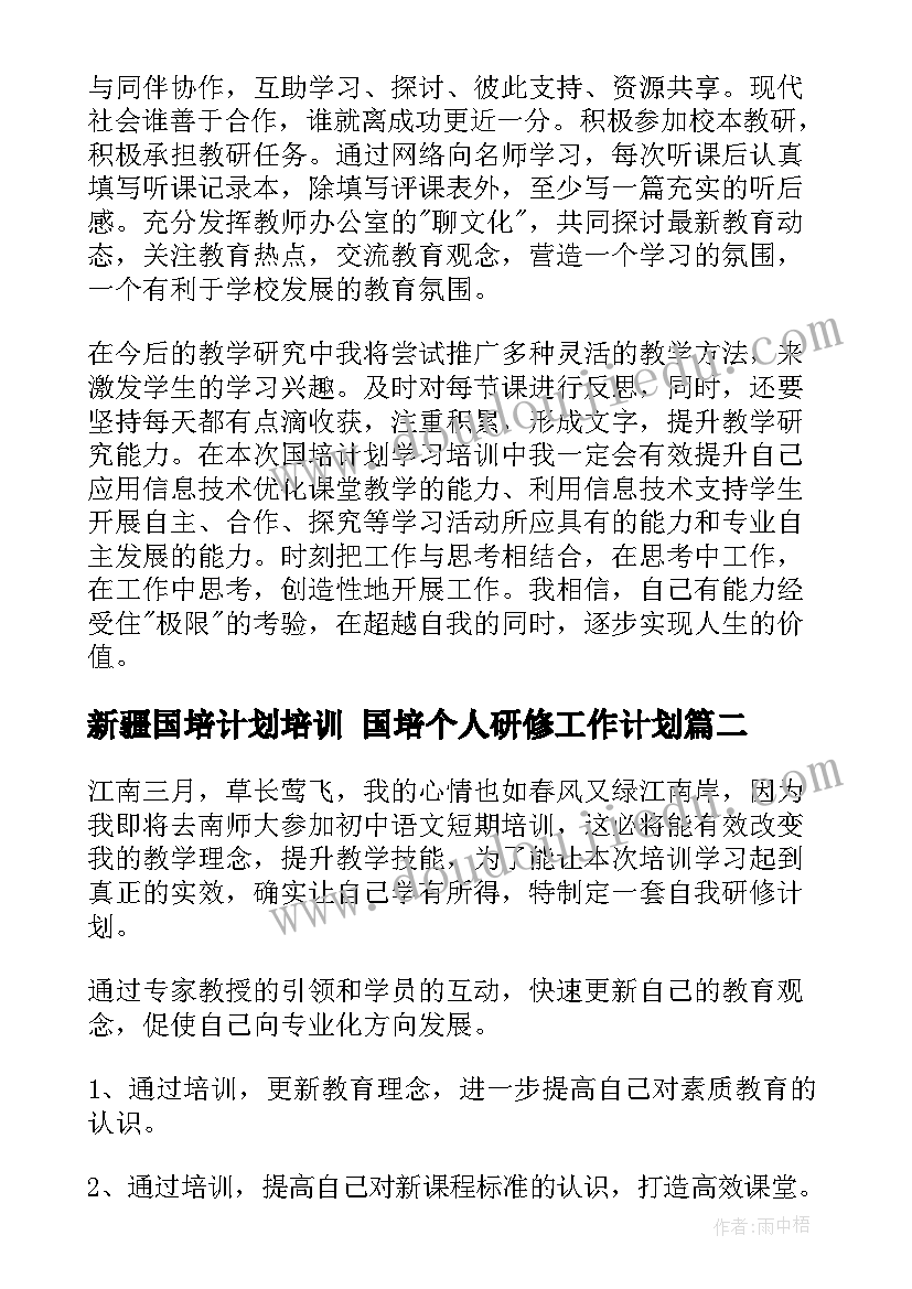 最新新疆国培计划培训 国培个人研修工作计划(模板6篇)