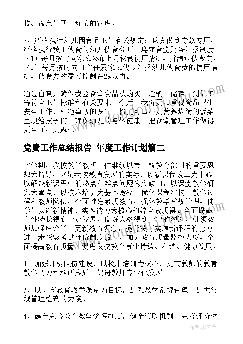 党费工作总结报告 年度工作计划(实用8篇)