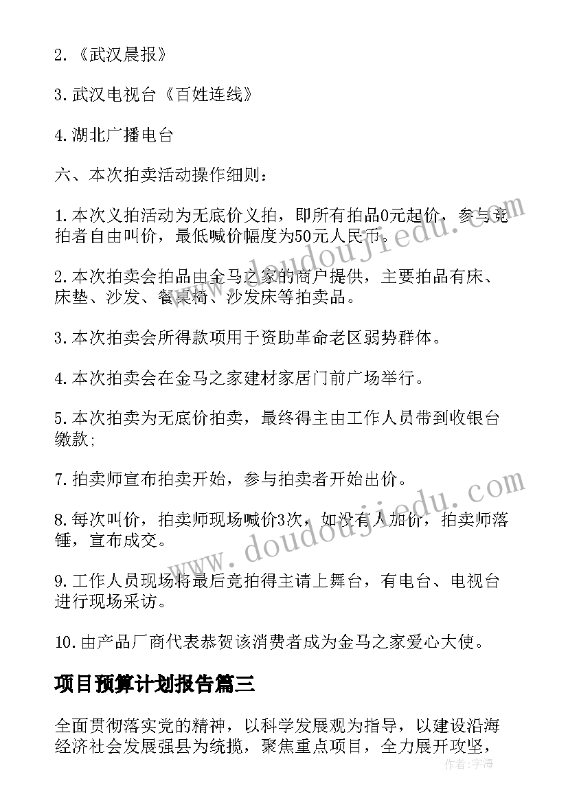 最新项目预算计划报告(模板7篇)