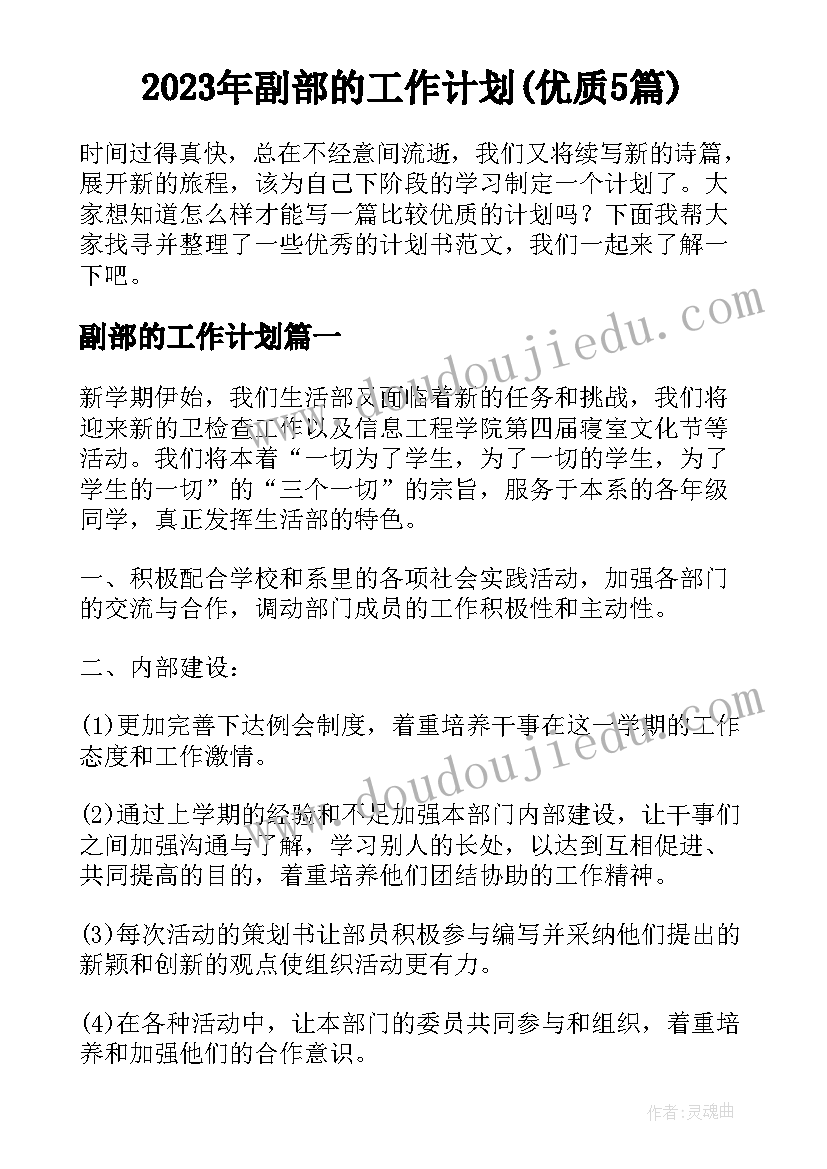 2023年副部的工作计划(优质5篇)