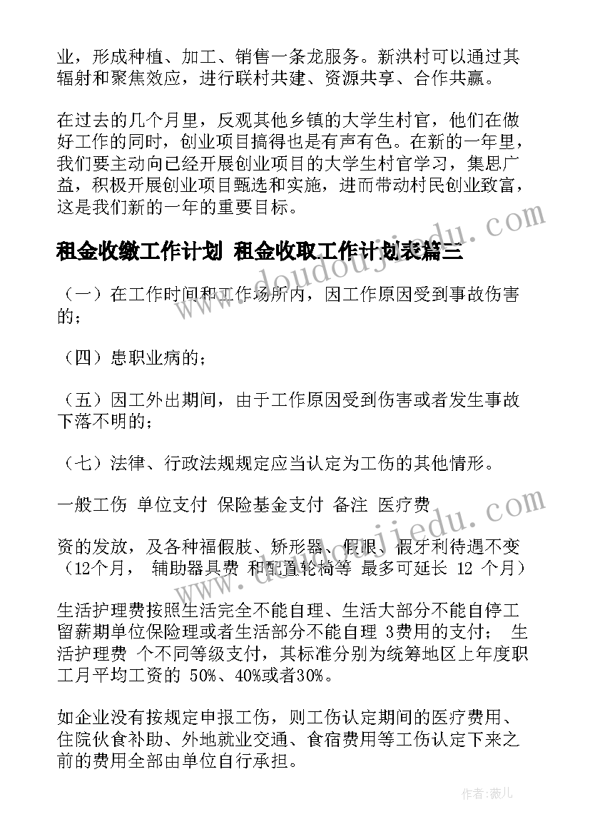 租金收缴工作计划 租金收取工作计划表(通用5篇)