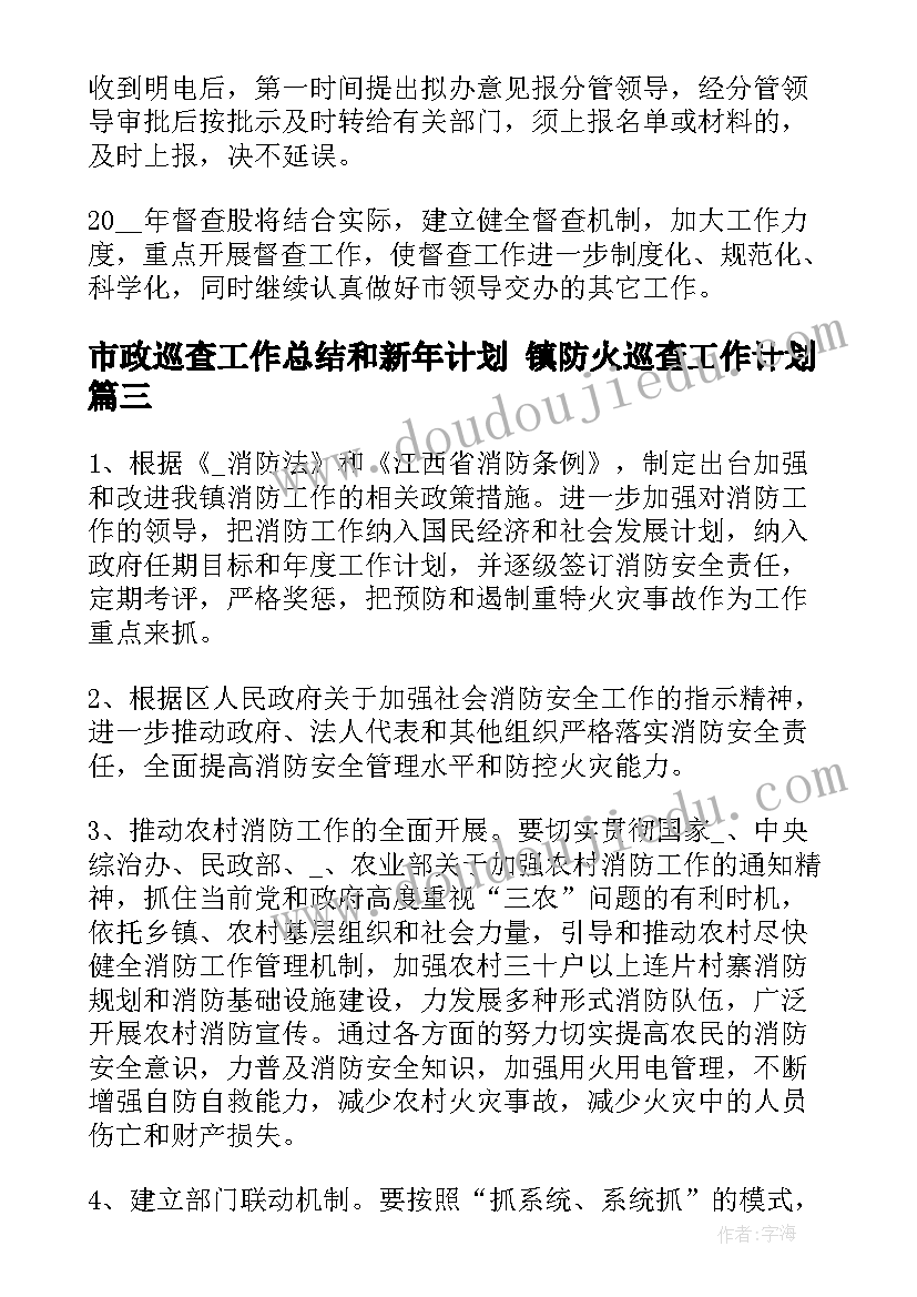 最新市政巡查工作总结和新年计划 镇防火巡查工作计划(汇总7篇)