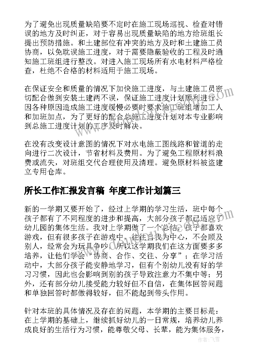 2023年所长工作汇报发言稿 年度工作计划(模板7篇)