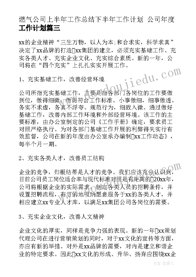 燃气公司上半年工作总结下半年工作计划 公司年度工作计划(优质5篇)