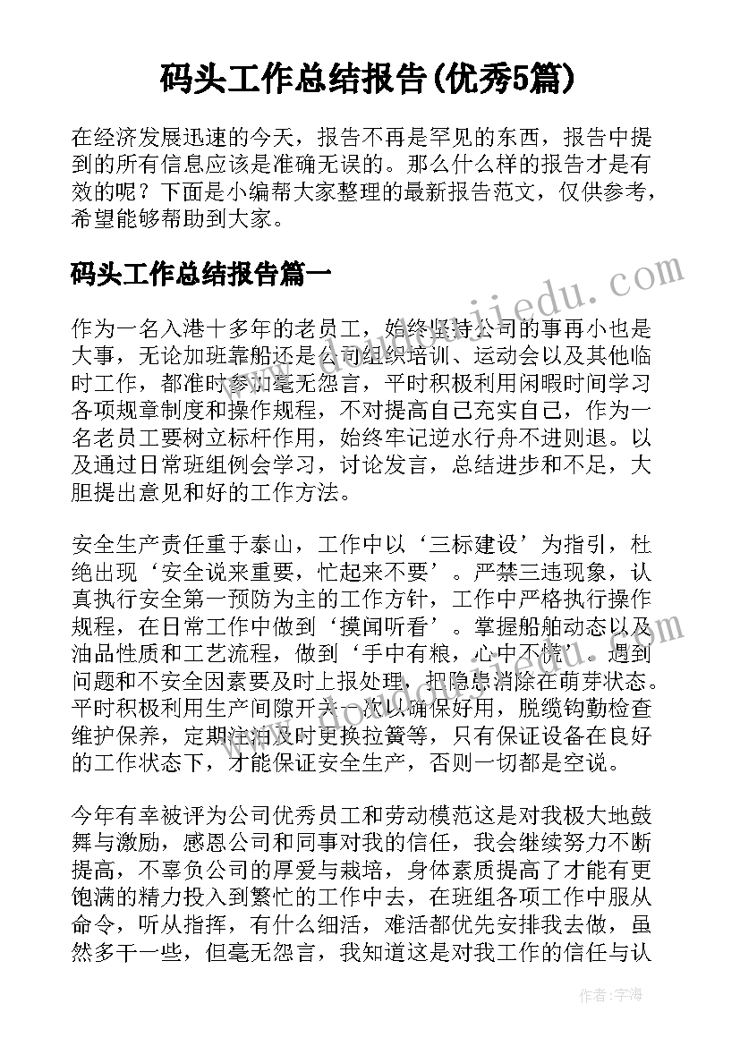 码头工作总结报告(优秀5篇)