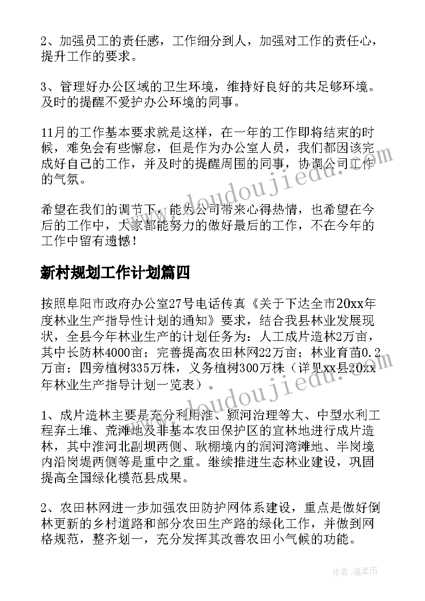 最新新村规划工作计划(大全7篇)