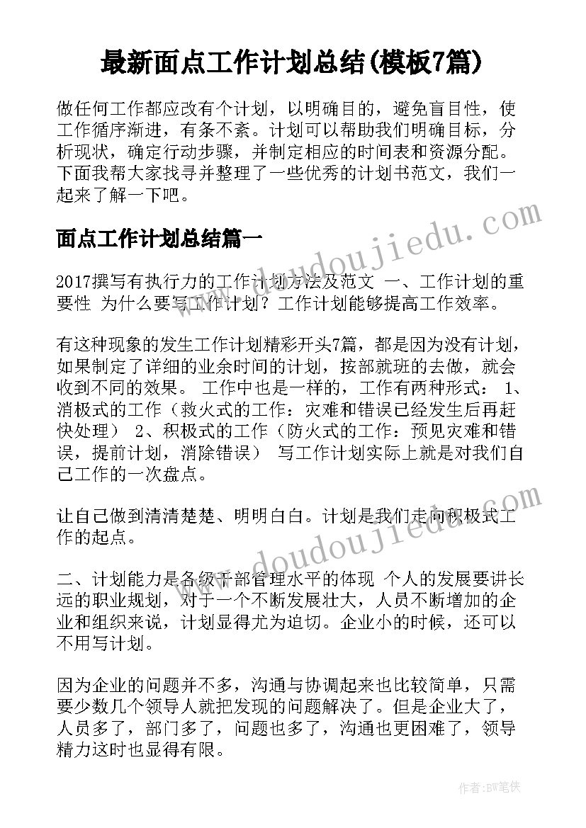 最新面点工作计划总结(模板7篇)