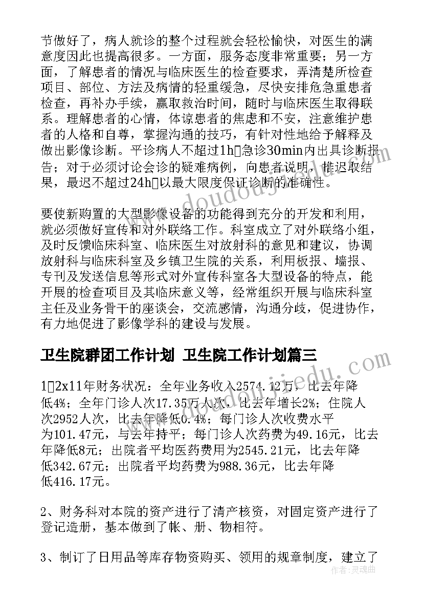 最新卫生院群团工作计划 卫生院工作计划(通用5篇)