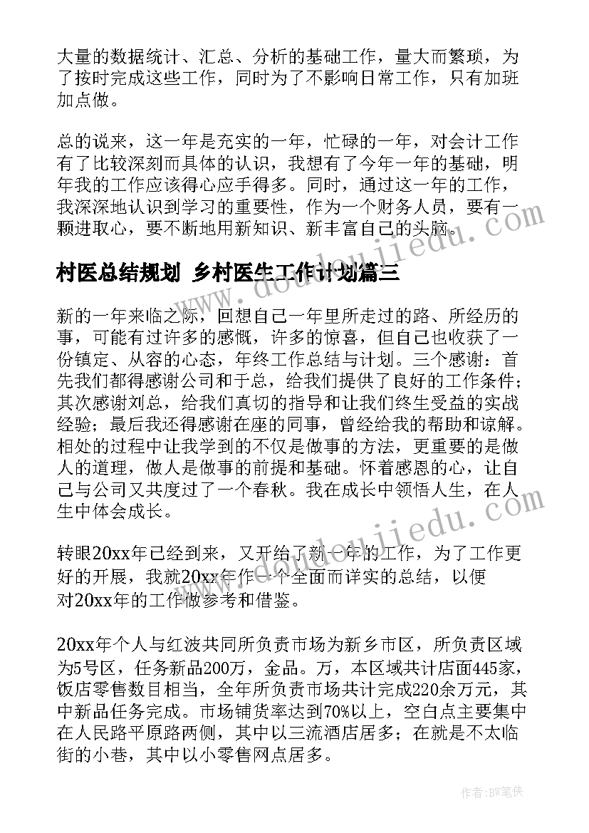 2023年村医总结规划 乡村医生工作计划(大全6篇)