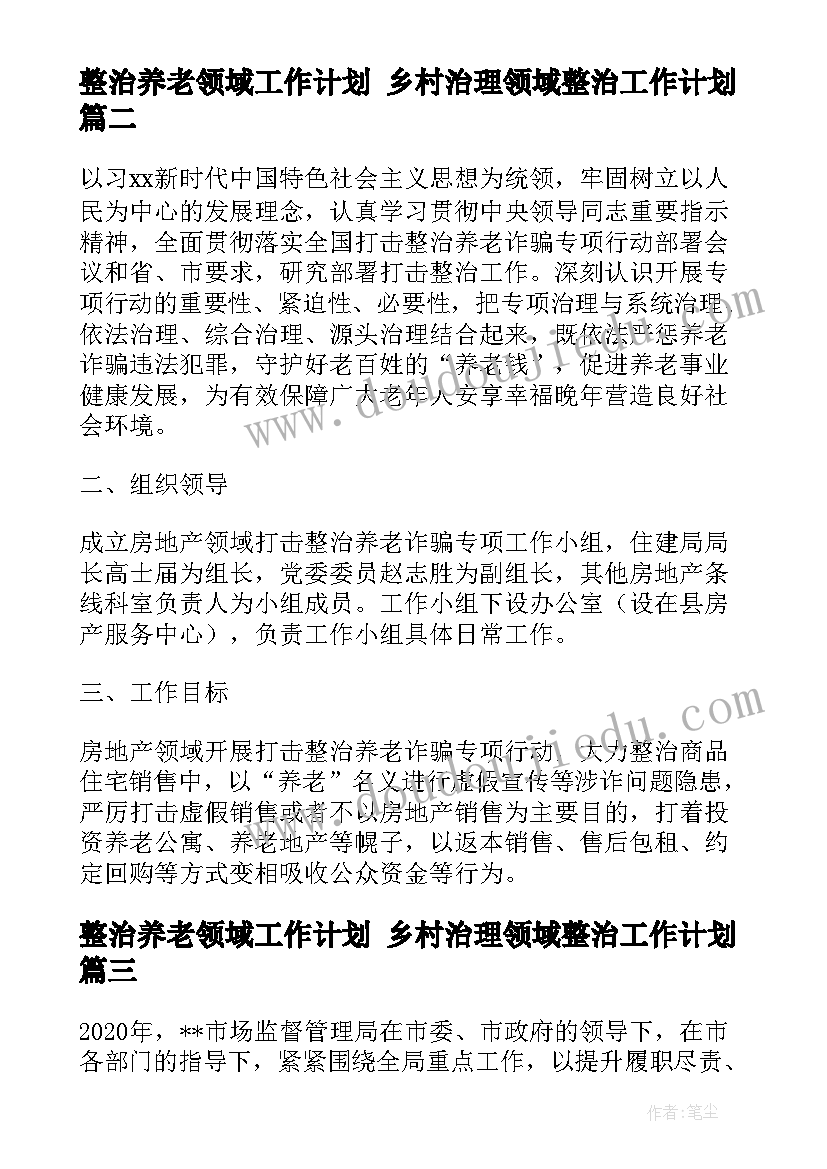 最新整治养老领域工作计划 乡村治理领域整治工作计划(通用5篇)