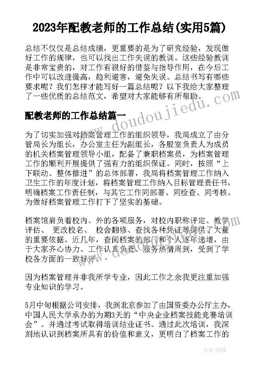 2023年配教老师的工作总结(实用5篇)