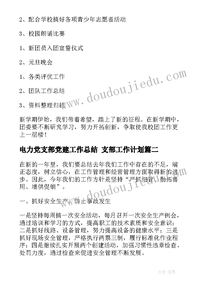 电力党支部党建工作总结 支部工作计划(精选10篇)