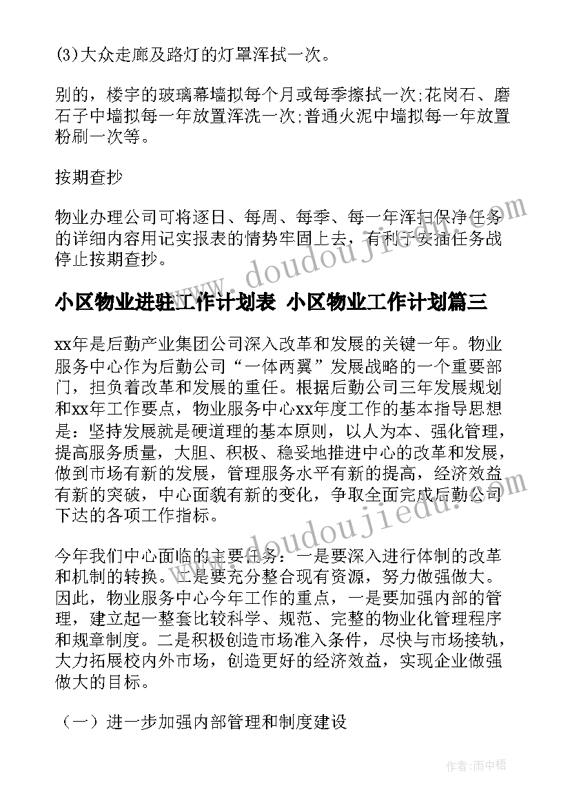 2023年小区物业进驻工作计划表 小区物业工作计划(实用6篇)