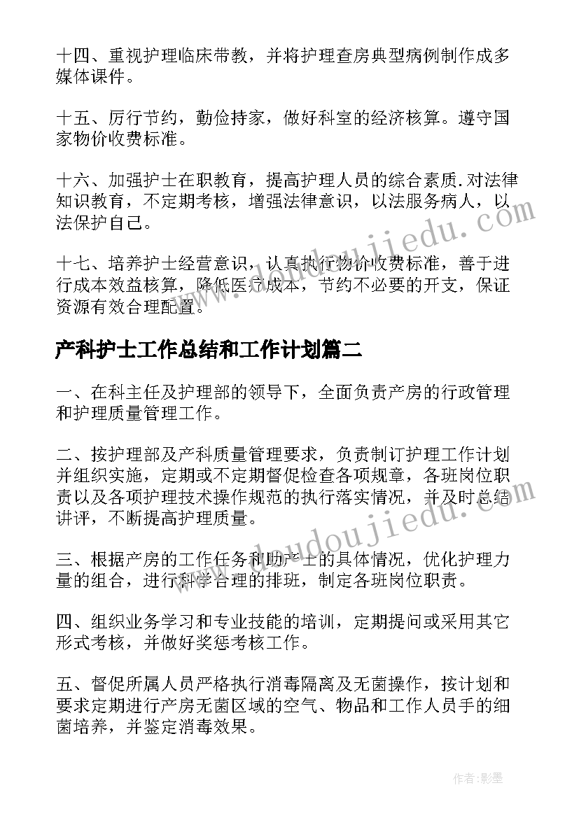 产科护士工作总结和工作计划(模板5篇)