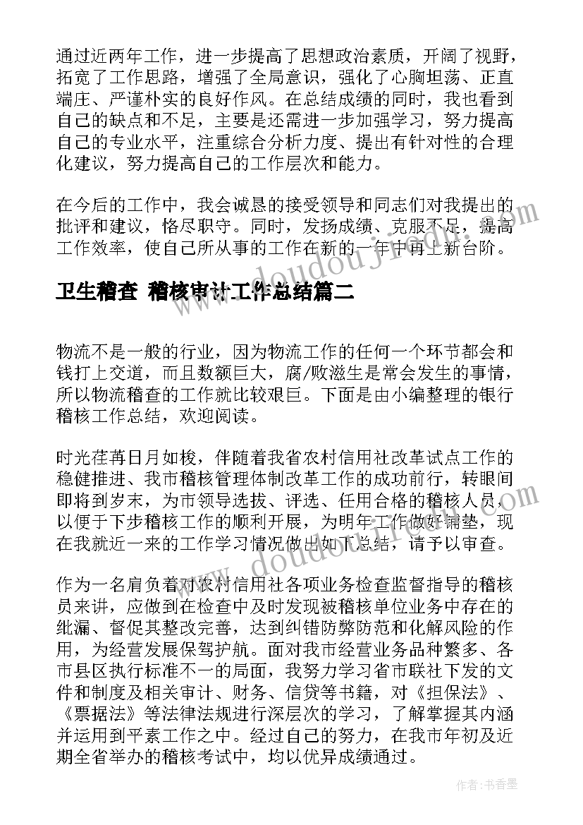 2023年卫生稽查 稽核审计工作总结(精选7篇)