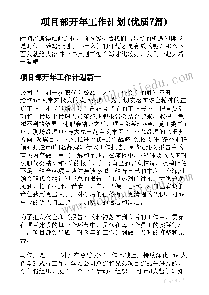 项目部开年工作计划(优质7篇)