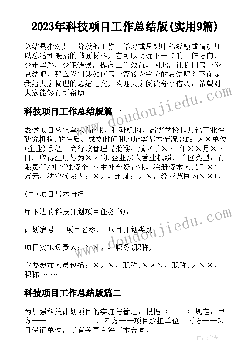 2023年科技项目工作总结版(实用9篇)