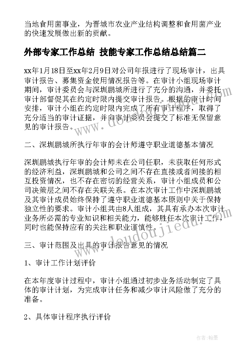 最新外部专家工作总结 技能专家工作总结总结(优秀6篇)