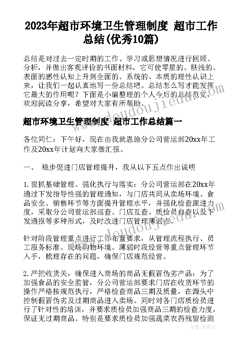 2023年超市环境卫生管理制度 超市工作总结(优秀10篇)